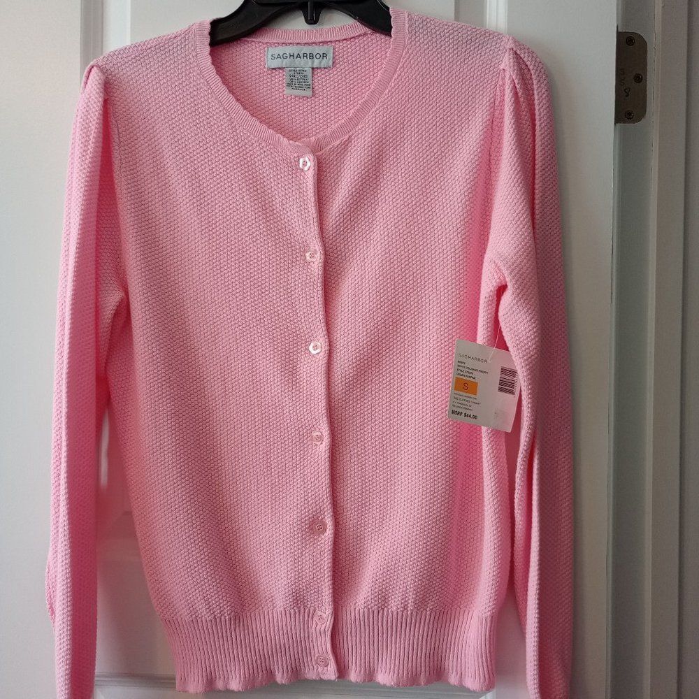 Sag Harbor Pink Sweater w/Flower Shape Buttons Size S